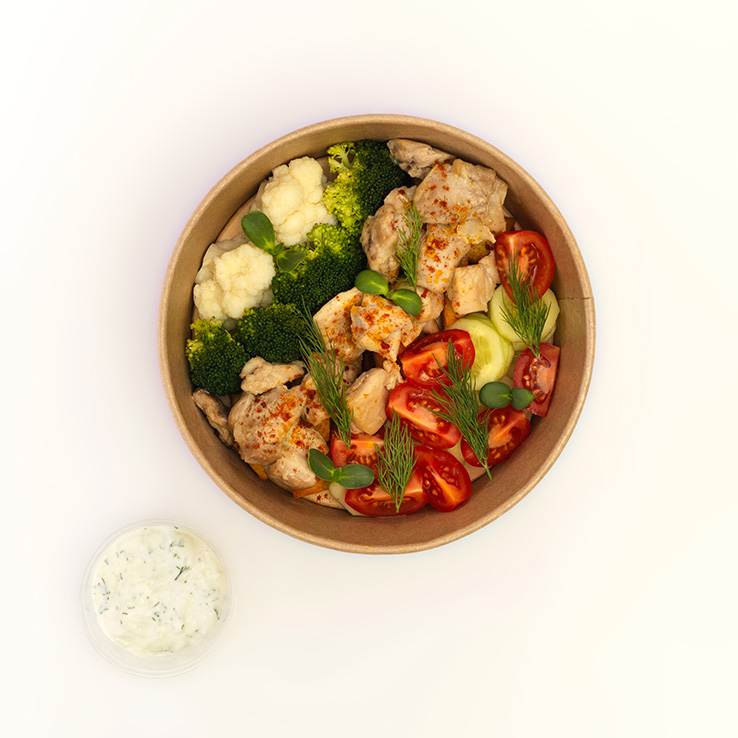 Боул с куриным бедром Souvlaki и запеченным картофелем